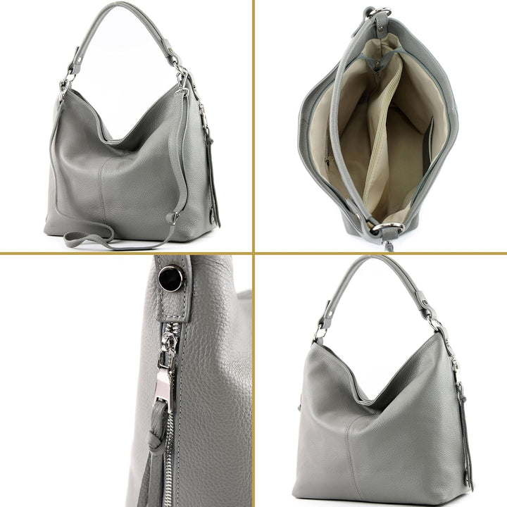 modamoda de T160 Damen Leder Schultertasche Henkeltasche Large handmade in Italy Blattgrün, Blattgr&