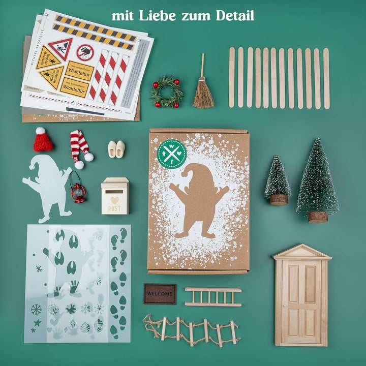 WICHTELFREUND Wichteltür Set - Zauberhafte Wichteltür Komplettset inkl. DIY- Baustelle Miniatur Wich