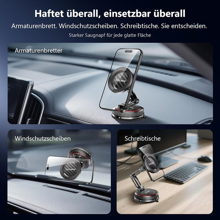 SYNCWIRE Magnetische Auto Handyhalterung für MagSafe [3-Achsen], Nano Klebegel + Starker Saugnapf fü