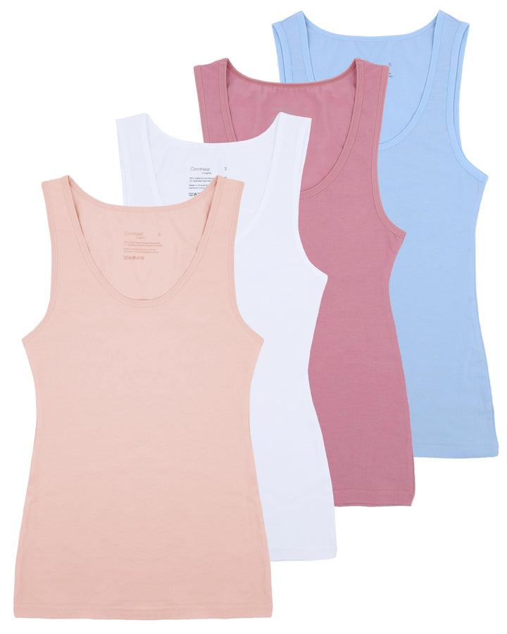 Comfneat Damen 4-Pack Tank Tops Stretch Baumwolle Elasthan Bequeme Unterhemden XXL Color-set-5 4-pac