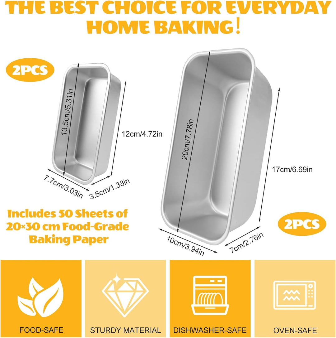 Brotbackform 4er-Set, Rechteckige Kastenform Backform aus eloxiertem Aluminium mit Antihaftbeschicht