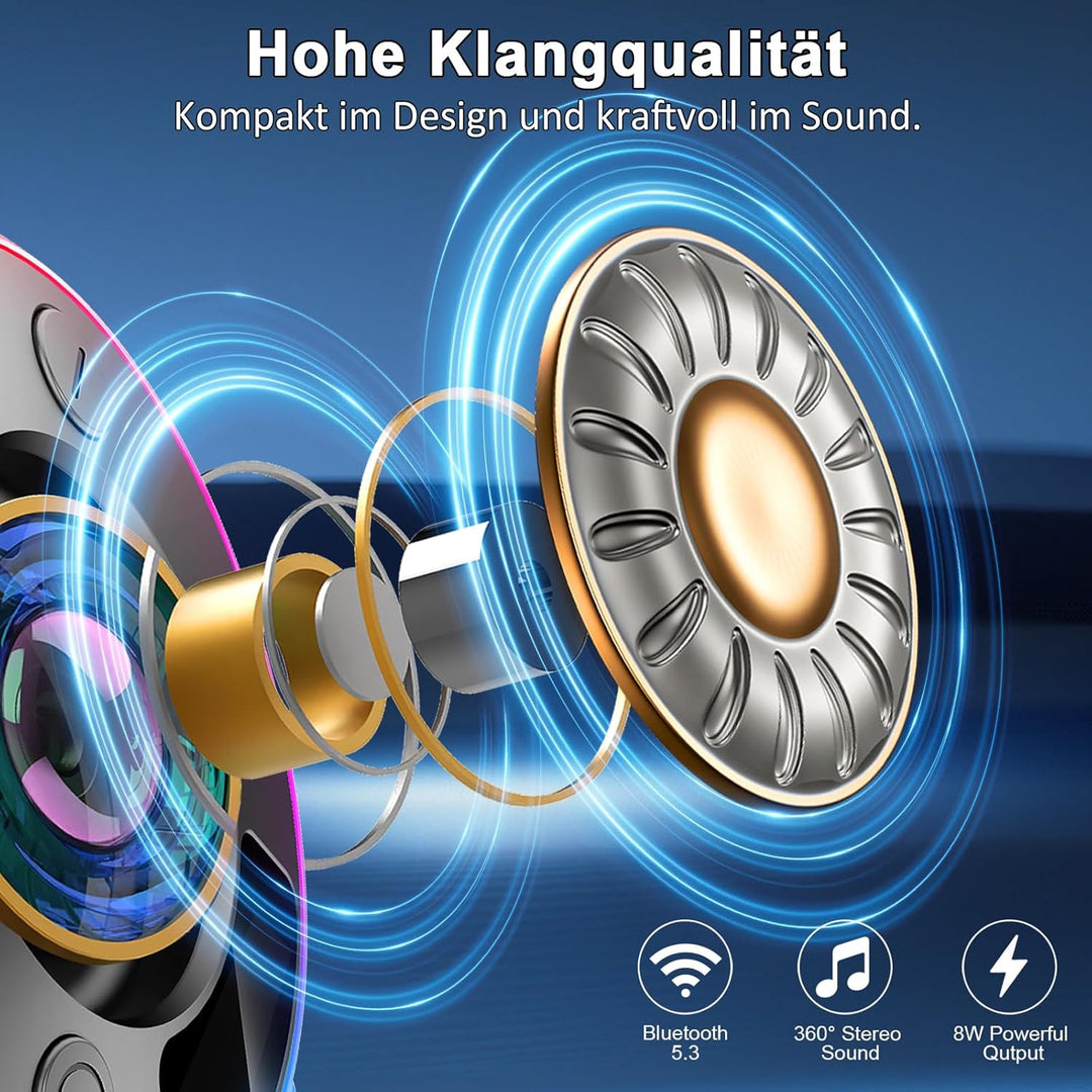 Bluetooth Lautsprecher, Klein Duschlautsprecher Bluetooth 5.3 mit LED Licht/Saugnapf, IPX7 Wasserdic
