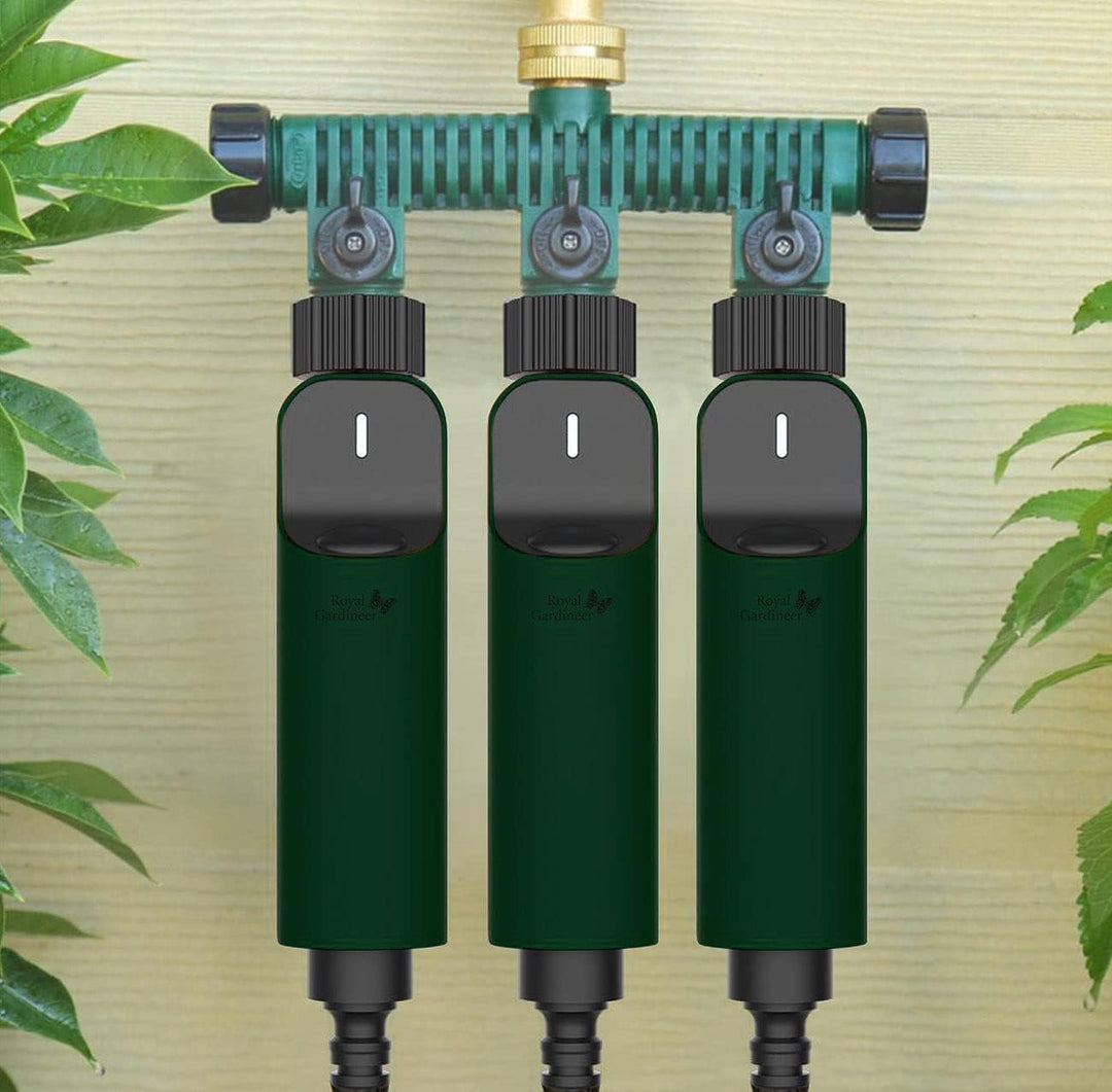 Royal Gardineer ZigBee Wasserzähler: 4er-Set Zigbee-Bewässerungscomputer mit Ventil, App- & Sprachst
