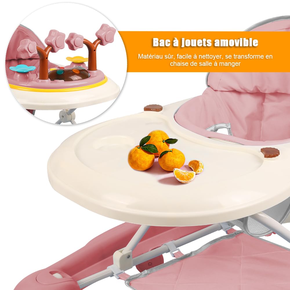 5-in-1 Lauflernhilfe für Babys, mit verstellbaren Höhen, Gehfrei Babywalker ab 6 Monate, bis zu 25 k