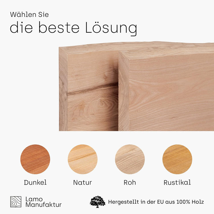 LAMO Manufaktur Waschtischplatte, Holzplatte Waschtisch Baumkante, 60x40 cm (AxB), Roh, ohne Montage