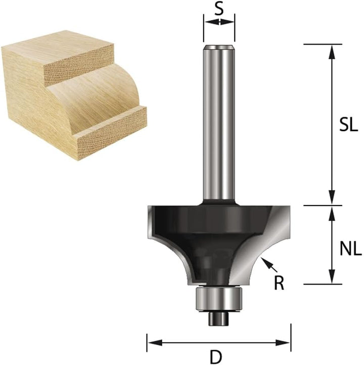 ENT 09800 Viertelstabfräser HW, Schaft (S) 8 mm, Durchmesser (D) 16,7 mm, NL 9,5 mm, R 2 mm, SL 32 m
