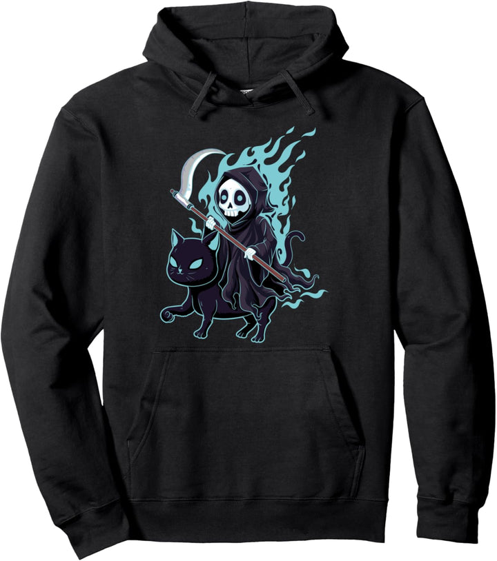 Grim Reaper Black Cat Demonic Evil Devil Occult Satanic Pullover Hoodie