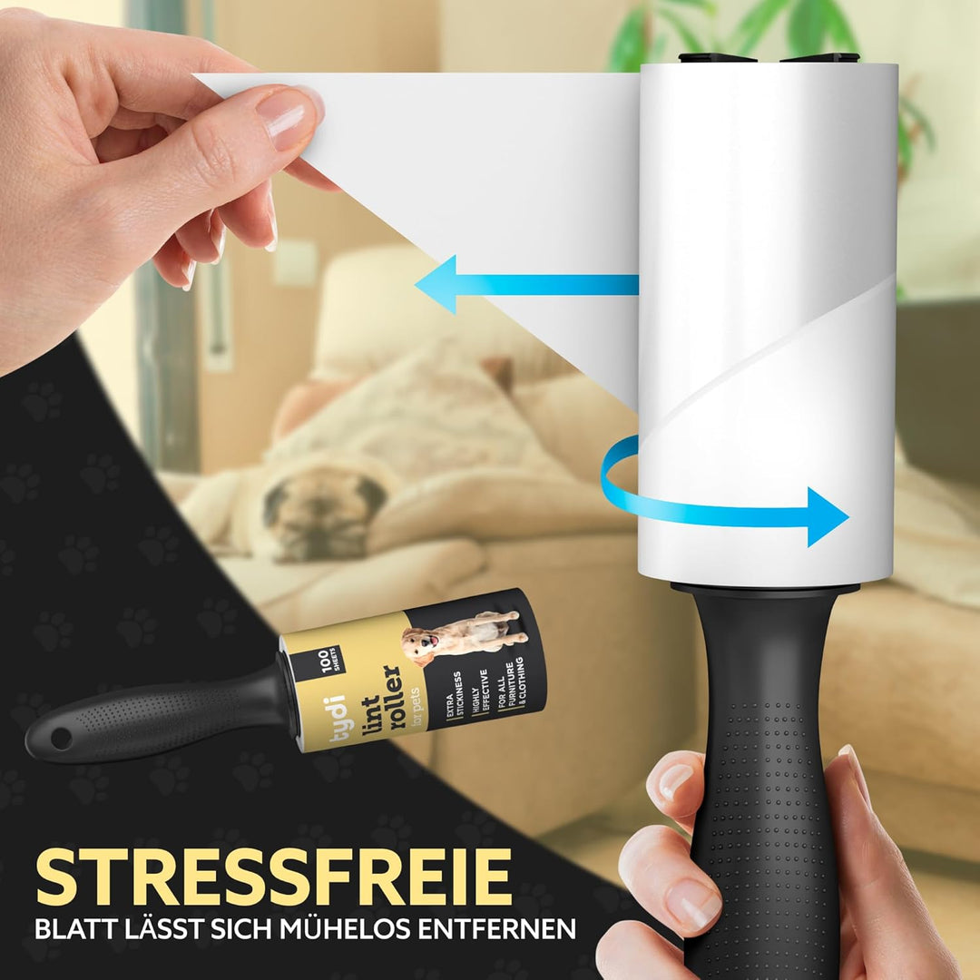 Tydi Haustier-Fusselroller – 1000 Blatt & 2 Griffe – 100 Blatt pro Kleiderroller – Fusselroller für