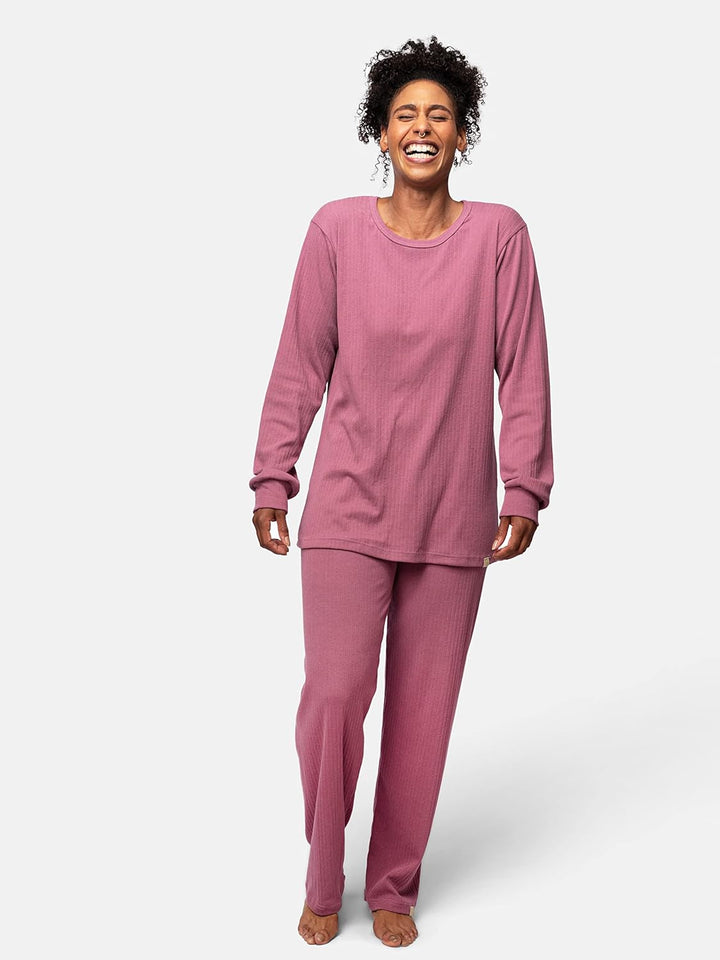 greenjama Damen Langarm-Shirt aus Derby-Rib, GOTS-Zertifiziert Pyjamaoberteil 38 Grape, 38 Grape