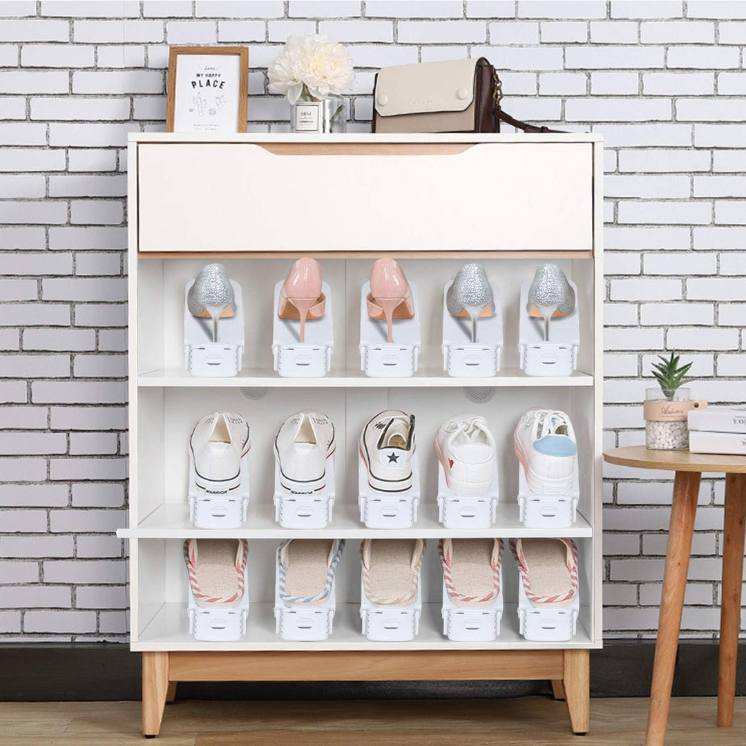 LARS360 Schuhstapler Set, 30 Stück Schuhhalter, Verstellbare Schuhregale aus weissem Kunststoff, Sch