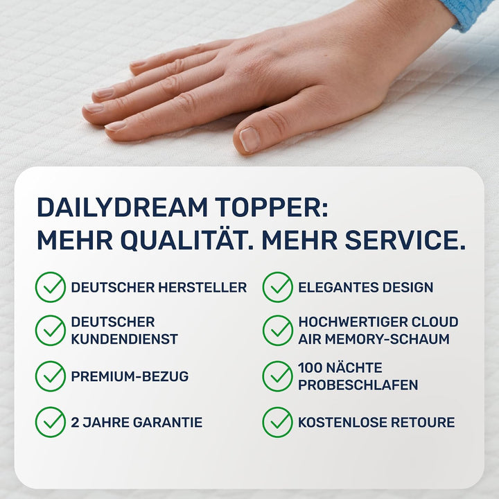 Dailydream viscoelastischer Matratzentopper “Model L“ mit Memory Foam Effekt, 80x200x7cm, Edition St