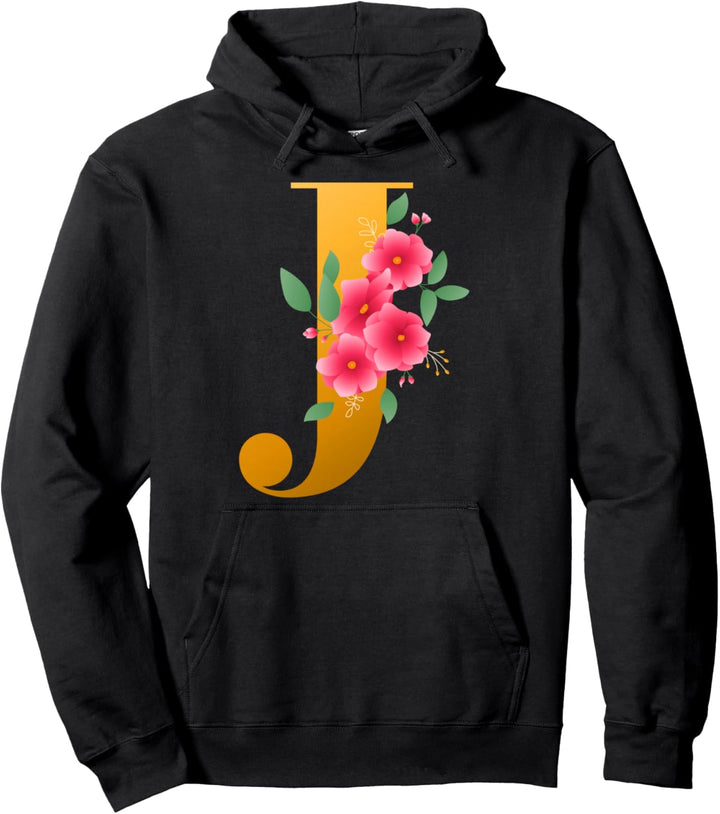 Floral J Alphabet Cute Initial Monogram Letter J Graphic Pullover Hoodie