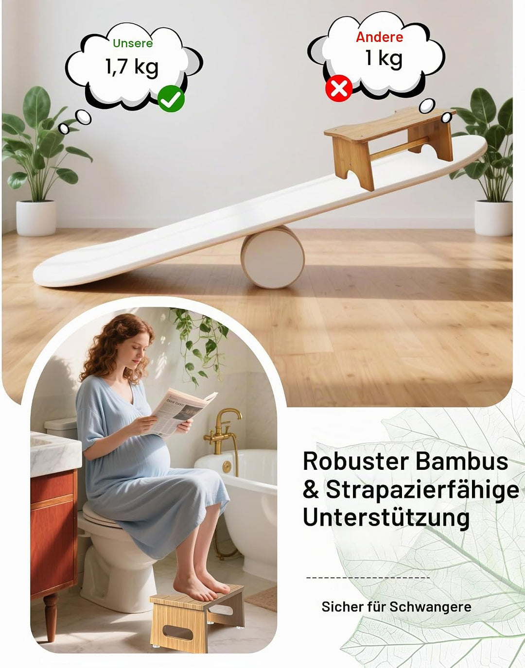 Toilettenhocker Holz, Klappbarer WC Hocker für Erwachsene, Toilettenhocker Erwachsene,Tritthocker Kl