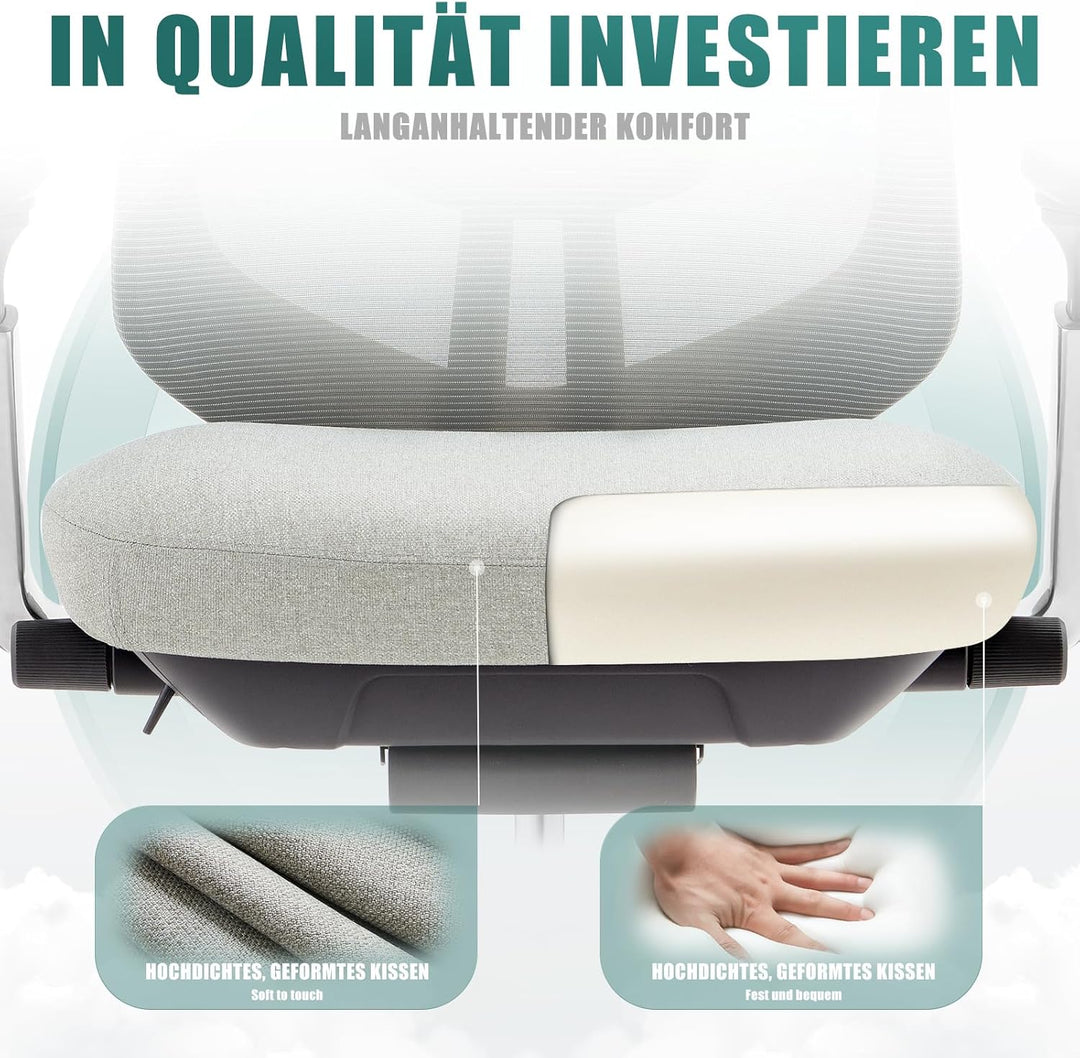 COLAMY XK Atlas Ergonomischer Netz-Bürostuhl, Chefsessel mit hoher Rückenlehne, Verstellbarer Kopfst