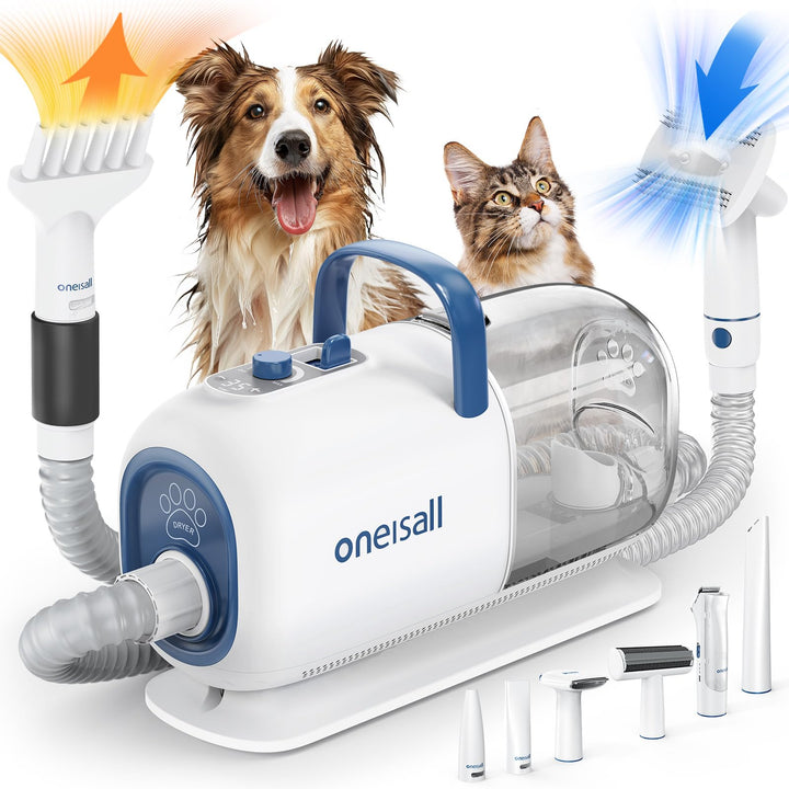 oneisall Hundeschermaschine mit Staubsauger und Trockner, Super Saugkraft mit 15000Pa, 7 Stufen der
