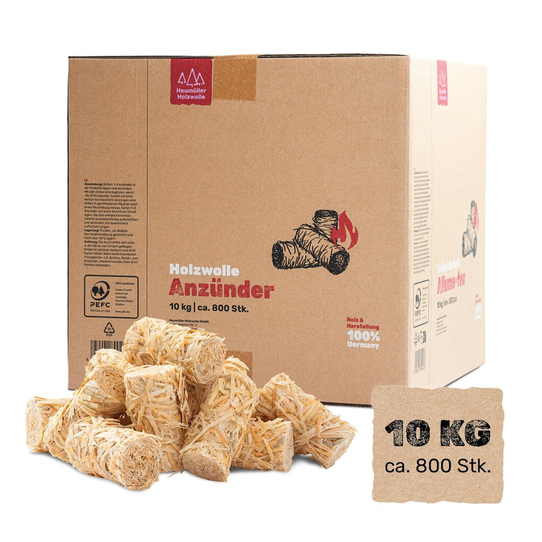 Heumüller Holzwolle Premium Holzwolle-Anzünder 10 kg (ca. 800 Stück) | Öko-Anzünder aus Holzwolle &amp;