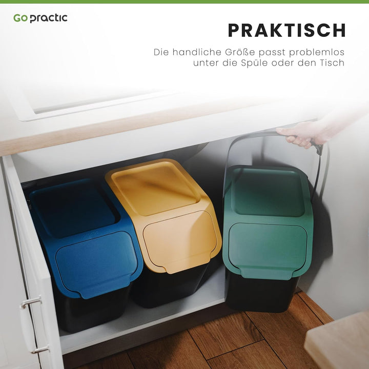 Go Practic 5-er Mülleimer-Set Küche Mülltrennsystem 4x Mülleimer 60l mit Deckel 1x Kleiner Abfalleim
