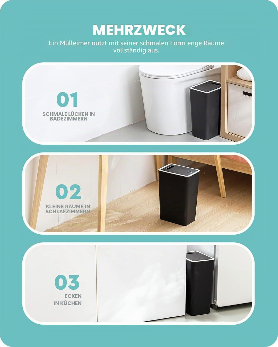 Baffect Kleiner Mülleimer mit Deckel, Luftdichter Papier Mülleimer, Geruchsdicht Schmaler Mülleimer