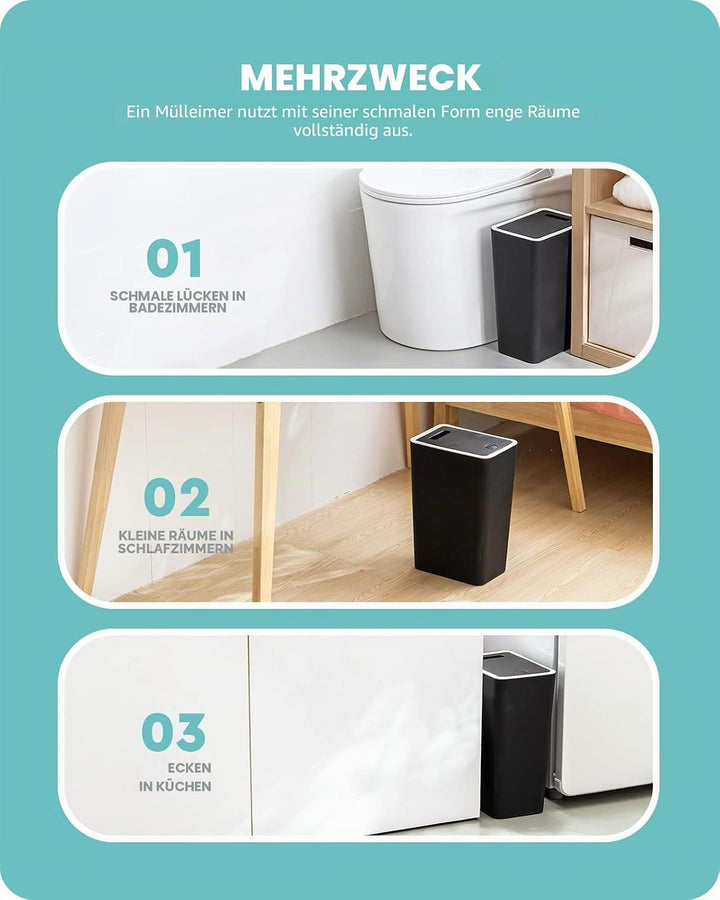 Baffect Kleiner Mülleimer mit Deckel, Luftdichter Papier Mülleimer, Geruchsdicht Schmaler Mülleimer