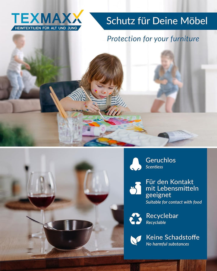 TEXMAXX Tischfolie transparent 2mm mit abgeschrägter Kante - Made in Germany - Tischschutz transpare