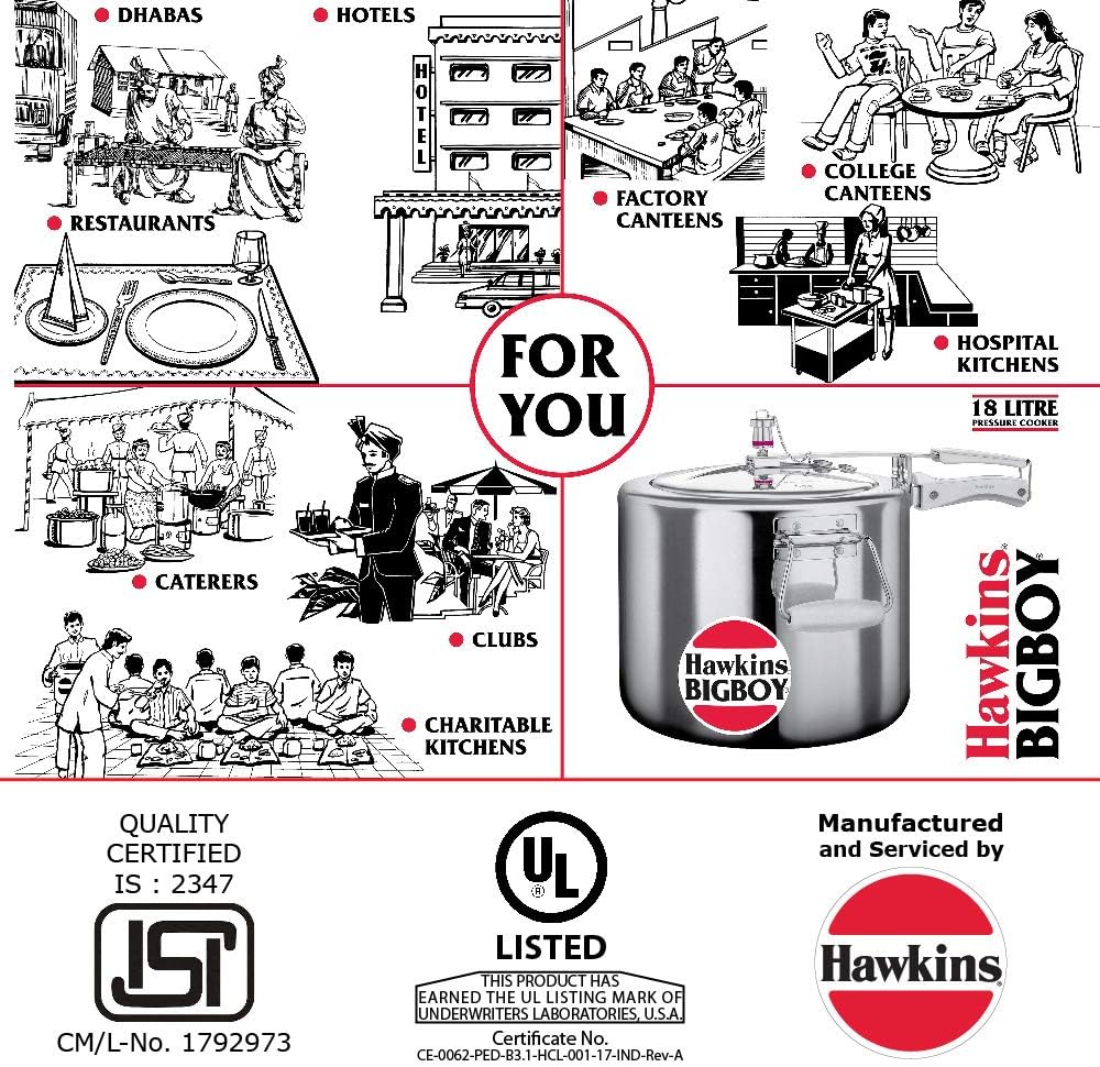 HAWKINS E20 Schnellkochtopf/Kochgeschirr, Aluminium, Silber 18 Liter, 18 Liter