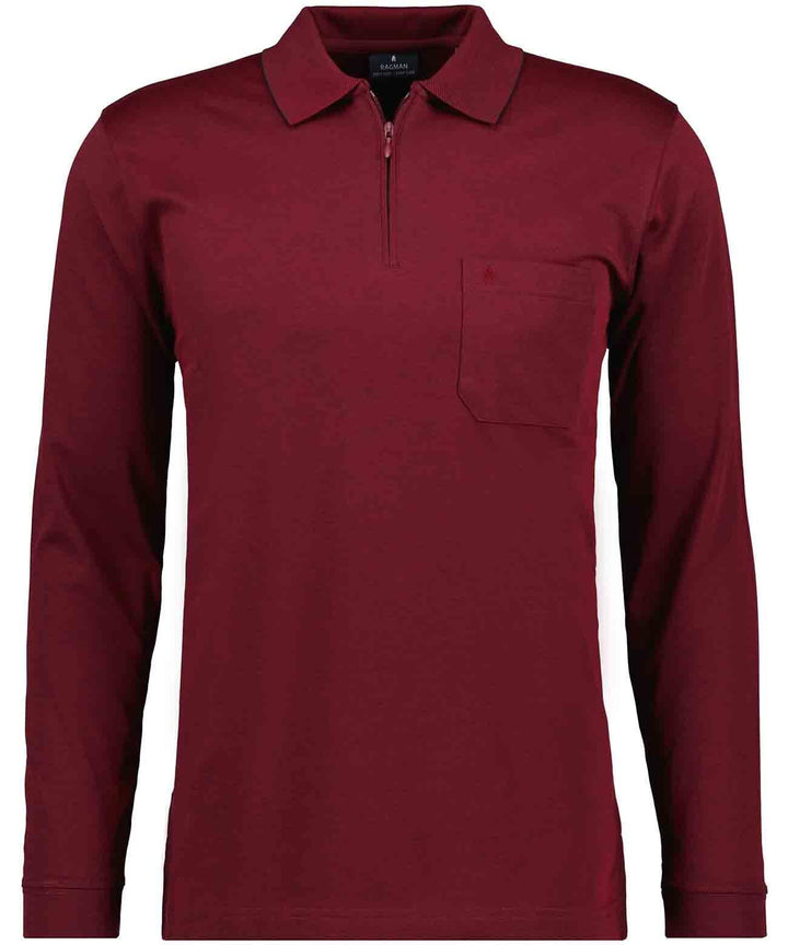 RAGMAN Herren Softknit-Poloshirt Langarm mit Zip S Rot-060, S Rot-060