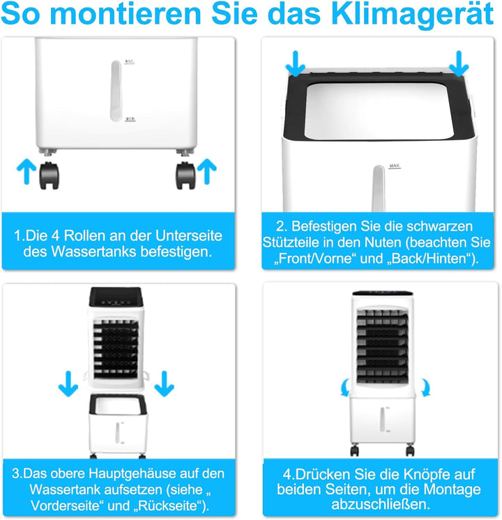 Klimaanlage Mobil, 10L 60W Klimaanlage ohne Abluftschlauch mit 7H Timer, 3 Modus, 40dB, 120°Oszillat