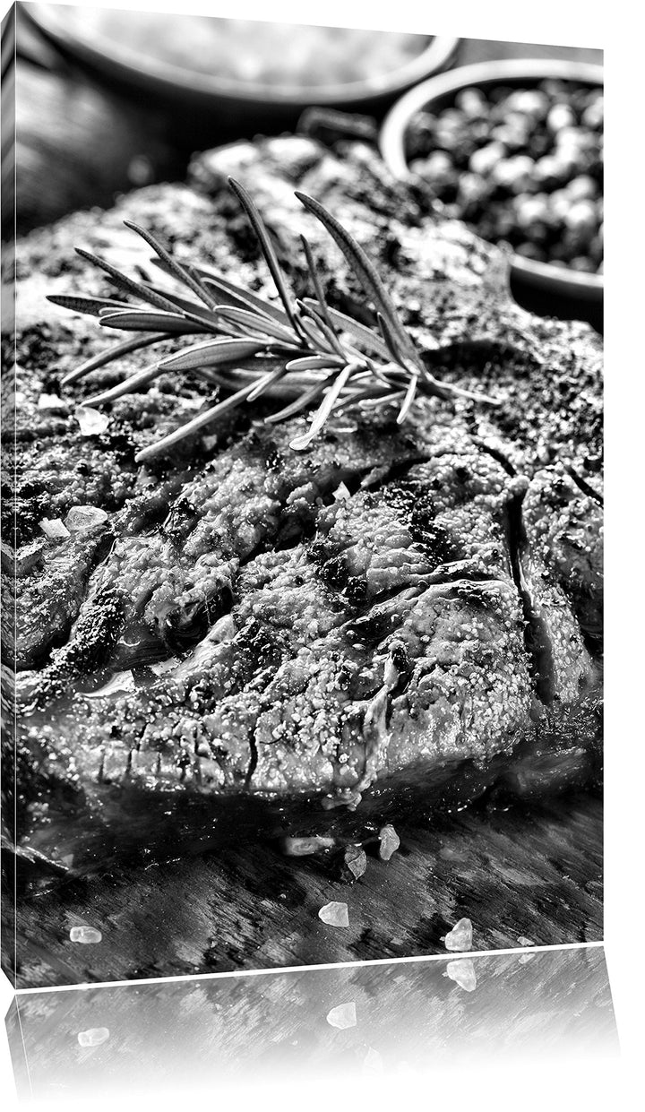Pixxprint Leckeres Fleisch mit Rosmarin als Leinwandbild/Grösse: 100x70 cm/Wandbild/Kunstdruck/ferti