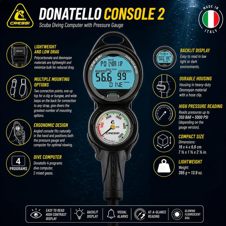 Cressi Unisex-Adult Donatello Console 2 PSI, Schwarz
