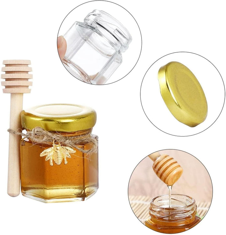 20 Pack Honiggläser, 45ml Mini Glas Honig Marmeladengläser klein mit Honiglöffel, Biene Anhänger, Ju