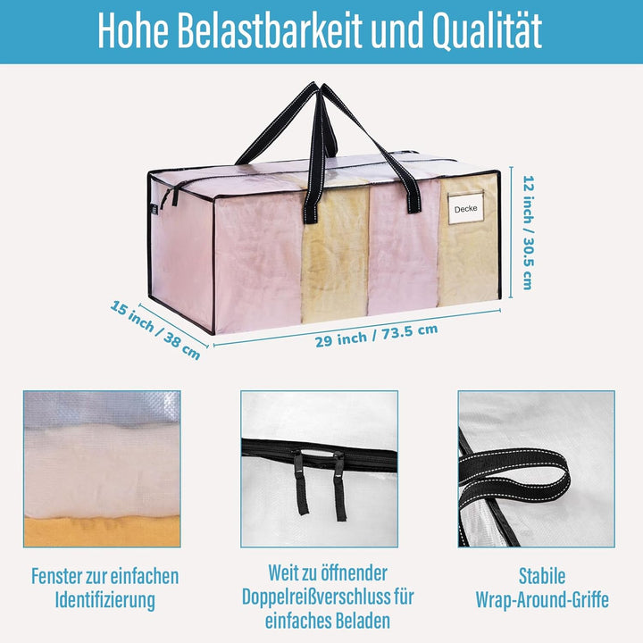 VENO 8er-Pack Umzugstaschen XXL (87 Liter) Aufbewahrungstasche mit Starken Griffen &amp; Reissverschluss