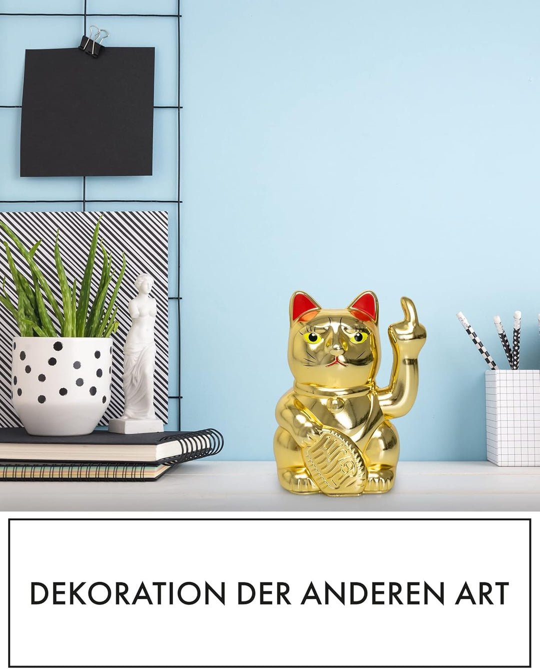 ANGRY CAT - Winkekatze Lucky CAT - Lustige winkende Katze - japanische Winkkatze - Dekoartikel Wacke