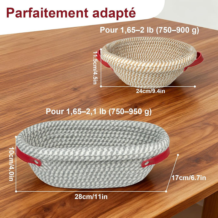 Gärkorb Brot Set, Brotgärkörbchen,Gärkörbchen Baumwollseil mit 2 Gärkörbchen (24cm rund & 28cm oval)