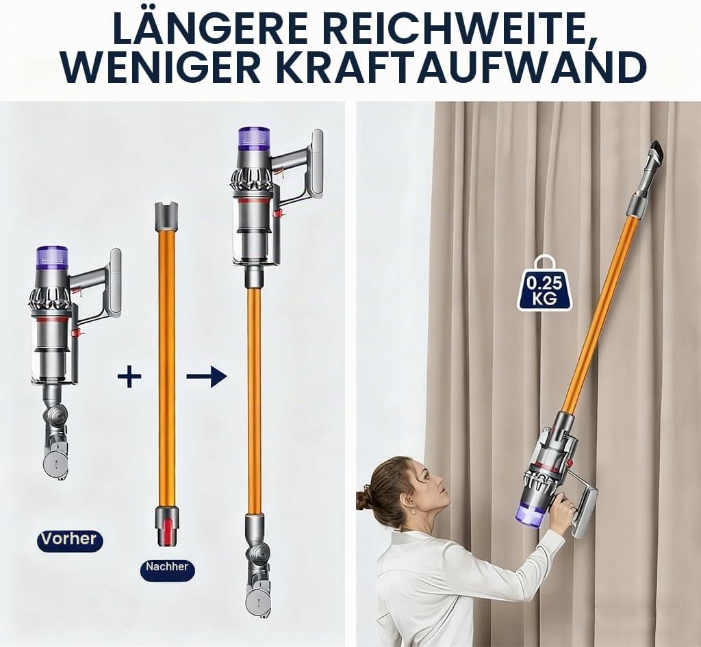 MOPEI Verlängerungsrohr für Dyson V7 V8 V10 V11 V15 Stabstaubsauger, 73 cm (Orange)