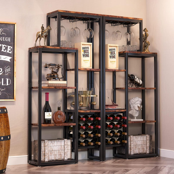LITTLE TREE Weinregal, freistehend, 5-stöckig, Weinbäckerregal, Weinregal mit Glashalter und Weinauf