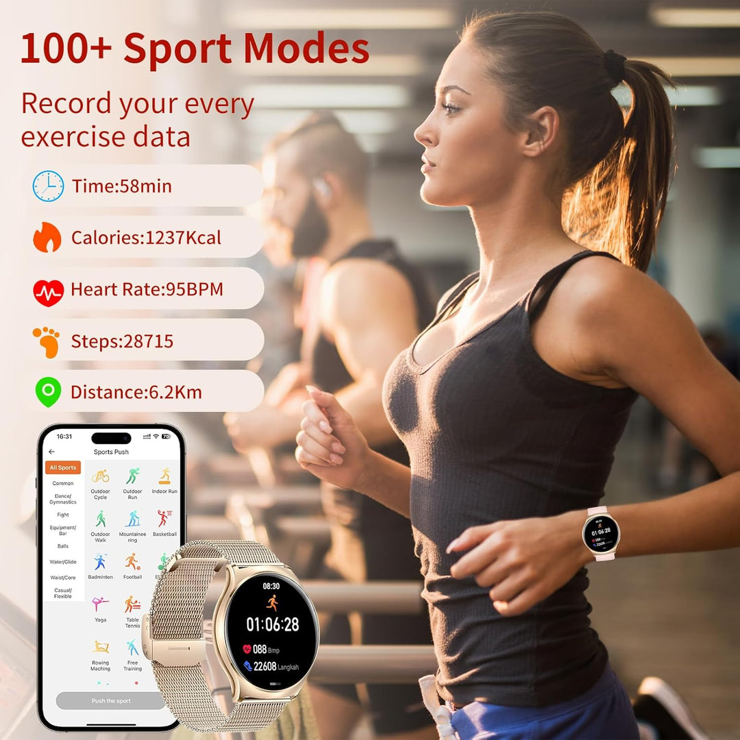 Smartwatch Damen mit Telefonfunktion,1.43" AMOLED Touchscreen Smartwatch Damenuhr Rund für Android i