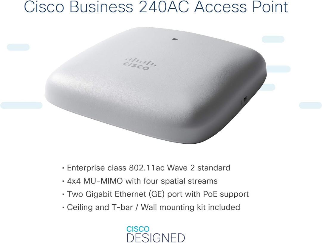 Cisco Business 240AC 802.11ac 4x4 Wave 2 Access Point 2 GbE-Ports – Deckenmontage – 5er Pack, einges