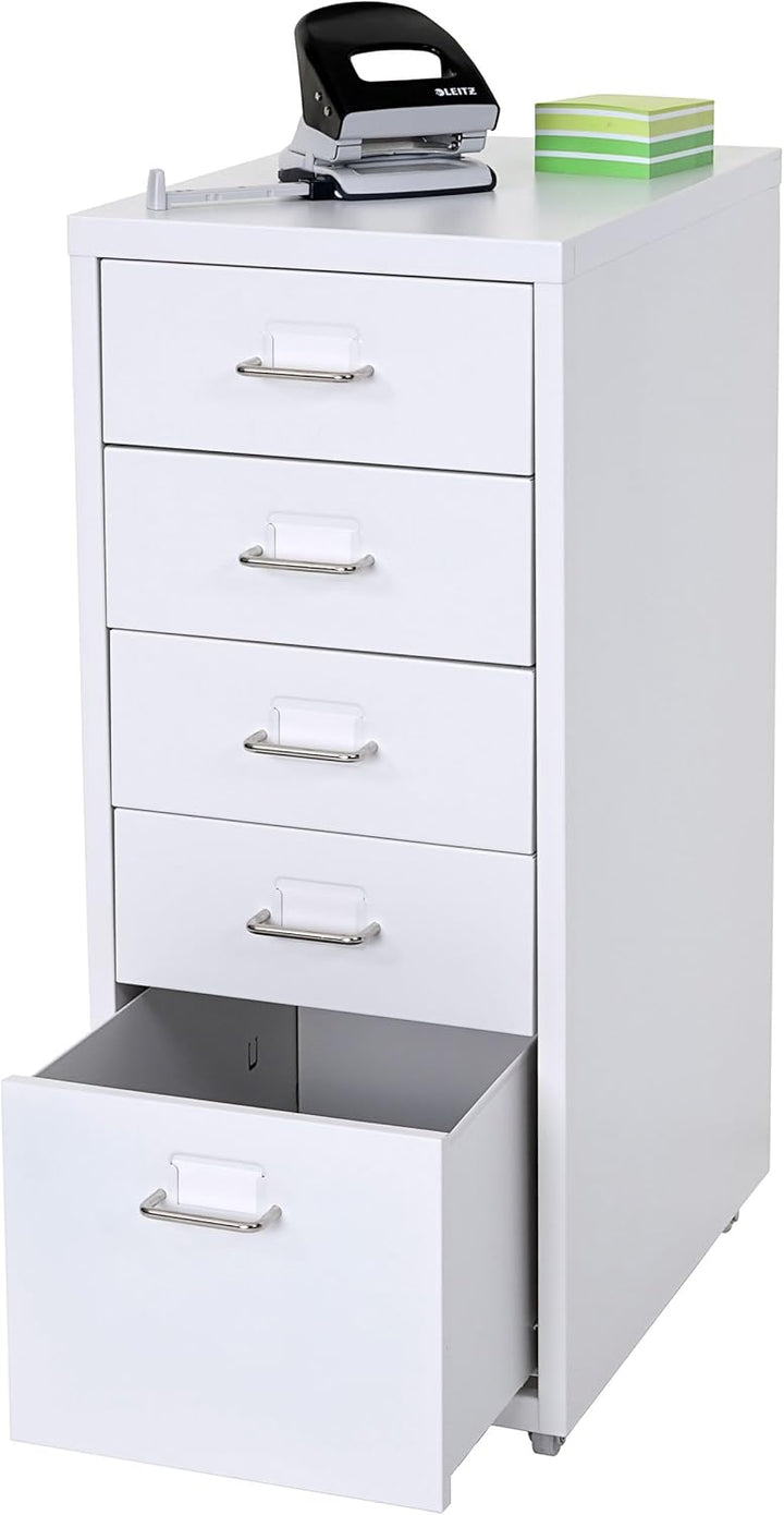PROREGAL Rollcontainer Housten HxBxT 69x28x41cm 5 Schubladen Weiss Schubladenschrank Stahlschrank 5