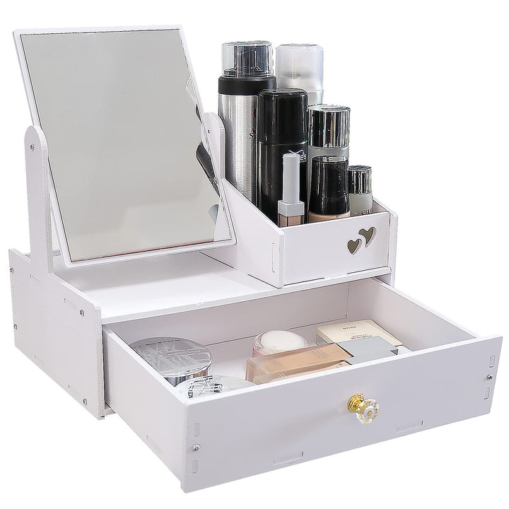 LEcylankEr Cosmetic Organizer, Schminktisch Organizer mit Spiegel, White Desktop Kosmetik Organizer,