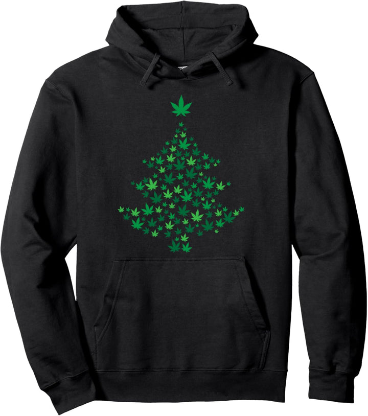 Weed Christmas Tree, Funny Marijuana Party Costume Pullover Hoodie