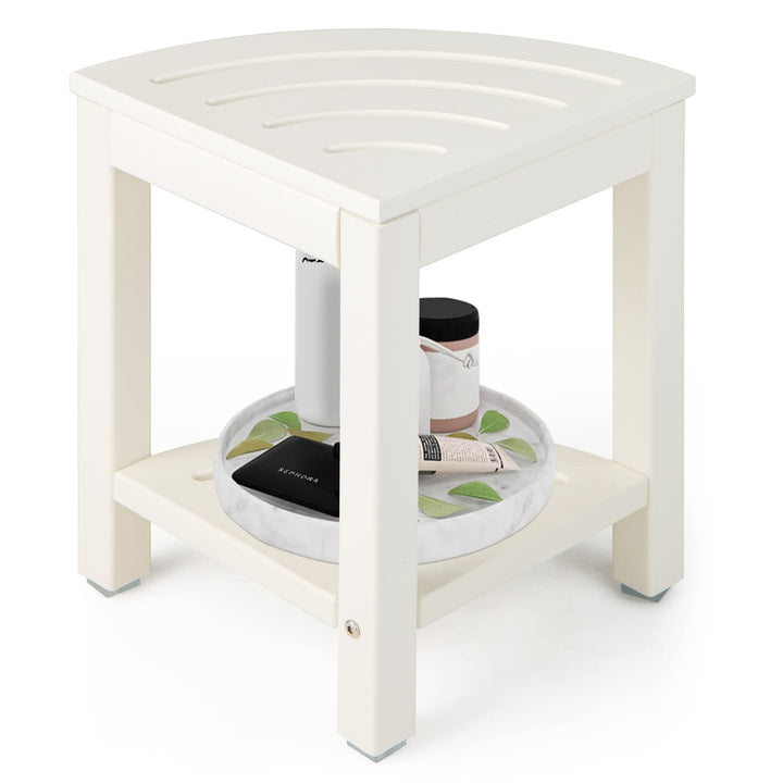 LIFEZEAL Eck Badhocker Duschhocher, Sitzhocker mit Ablage, Badezimmerhocker in Fächerform, Eckduschh