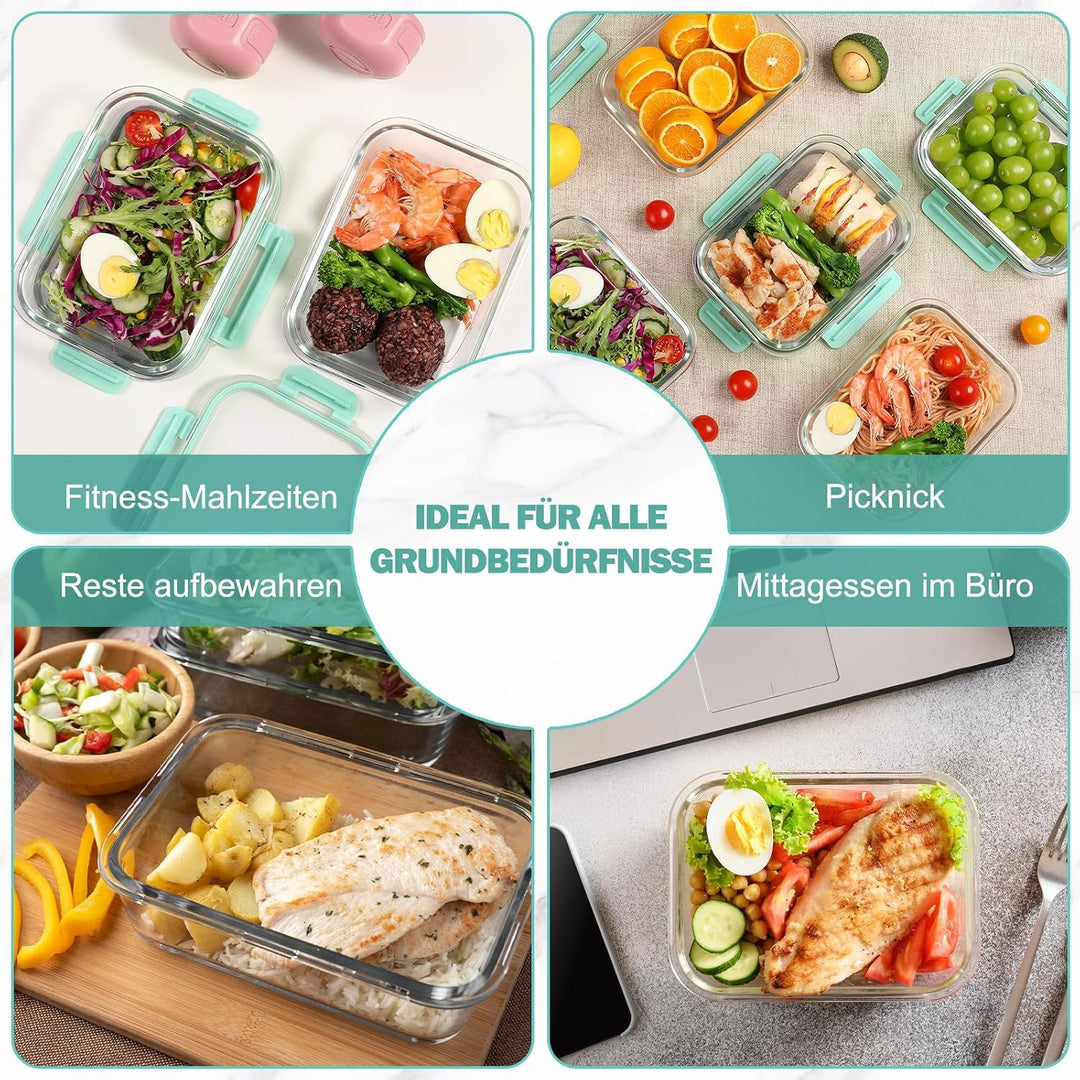 YASHE Glasbehälter mit Deckel, 12 Teile Stapelbar &amp; Luftdicht Meal Prep Boxen Glas für Spülmaschine,