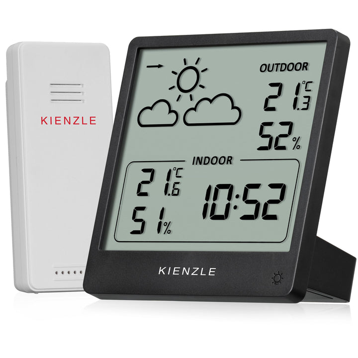 Kienzle Funkwetterstation mit Aussensensor Slim Design für Temperatur Luftfeuchtigkeit Wettervorhers