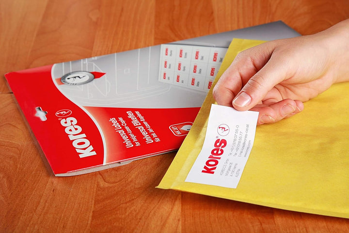 Kores - Universelle selbstklebende rechteckige Etiketten, 500 Blatt Format Weiss mit Etiketten 97 x