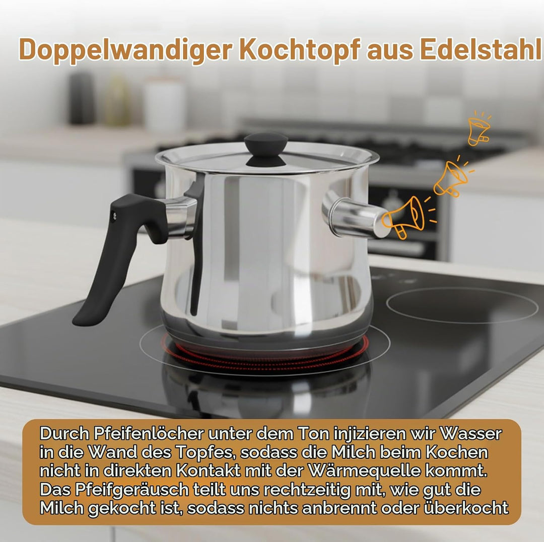 1.5l Milchtopf Induktion, Milchtopf Doppelwandig Mit Ausgiesser Und Rutschfester, Simmertopf Kochtop