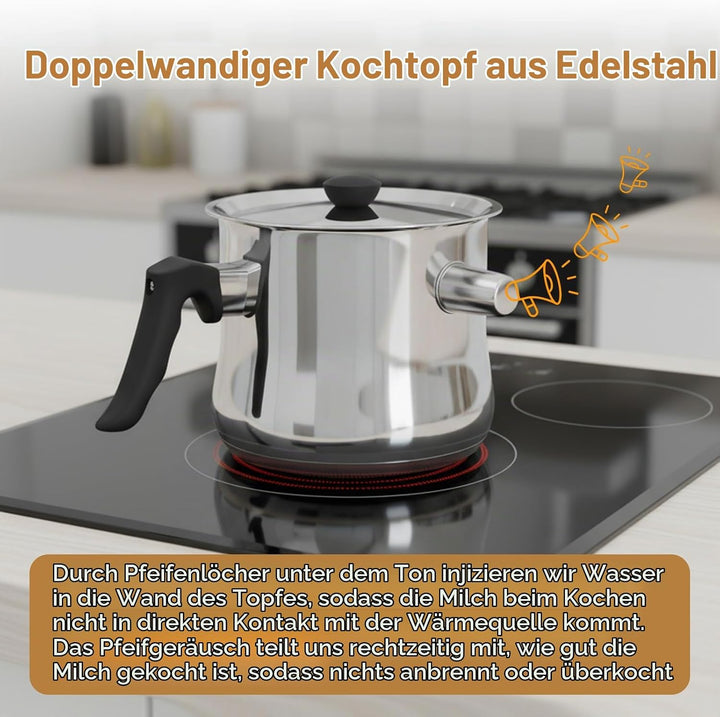 1.5l Milchtopf Induktion, Milchtopf Doppelwandig Mit Ausgiesser Und Rutschfester, Simmertopf Kochtop