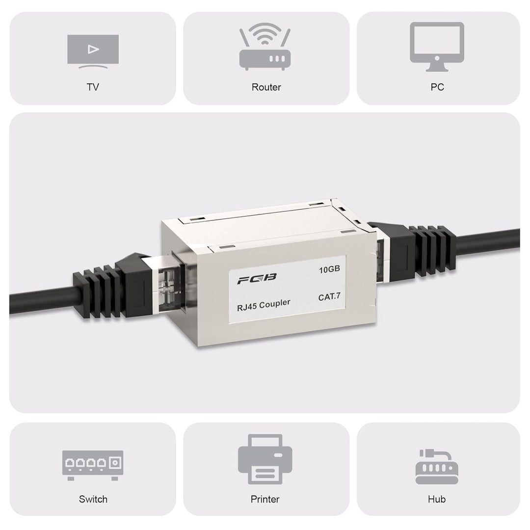 FGB 10Gbps RJ45 Koppler Ethernet Erweiterung Adapter, LAN Kupplung, LAN Verlängerung, Cat7 Netzwerk