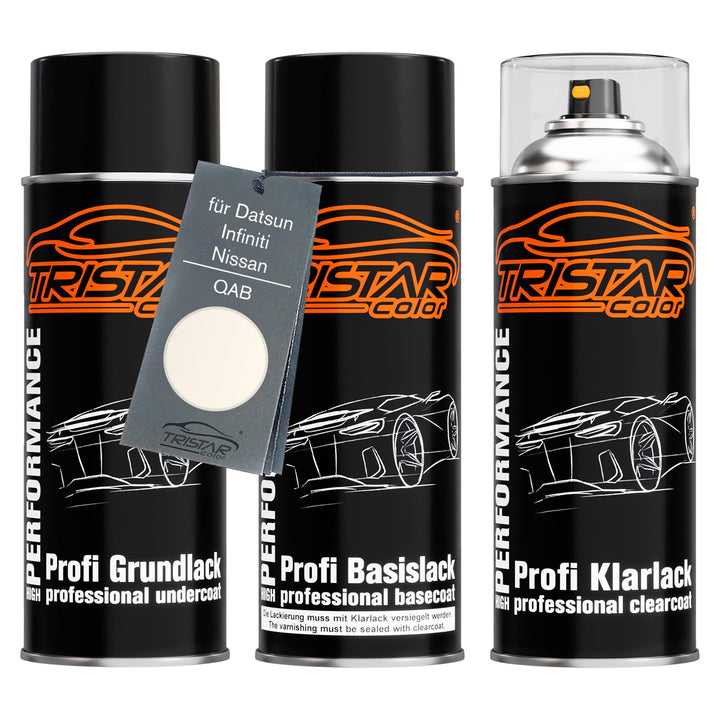 TRISTARcolor Autolack Spraydosen Set für Datsun/Infiniti/Nissan QAB Brilliant White Perl Grundlack B