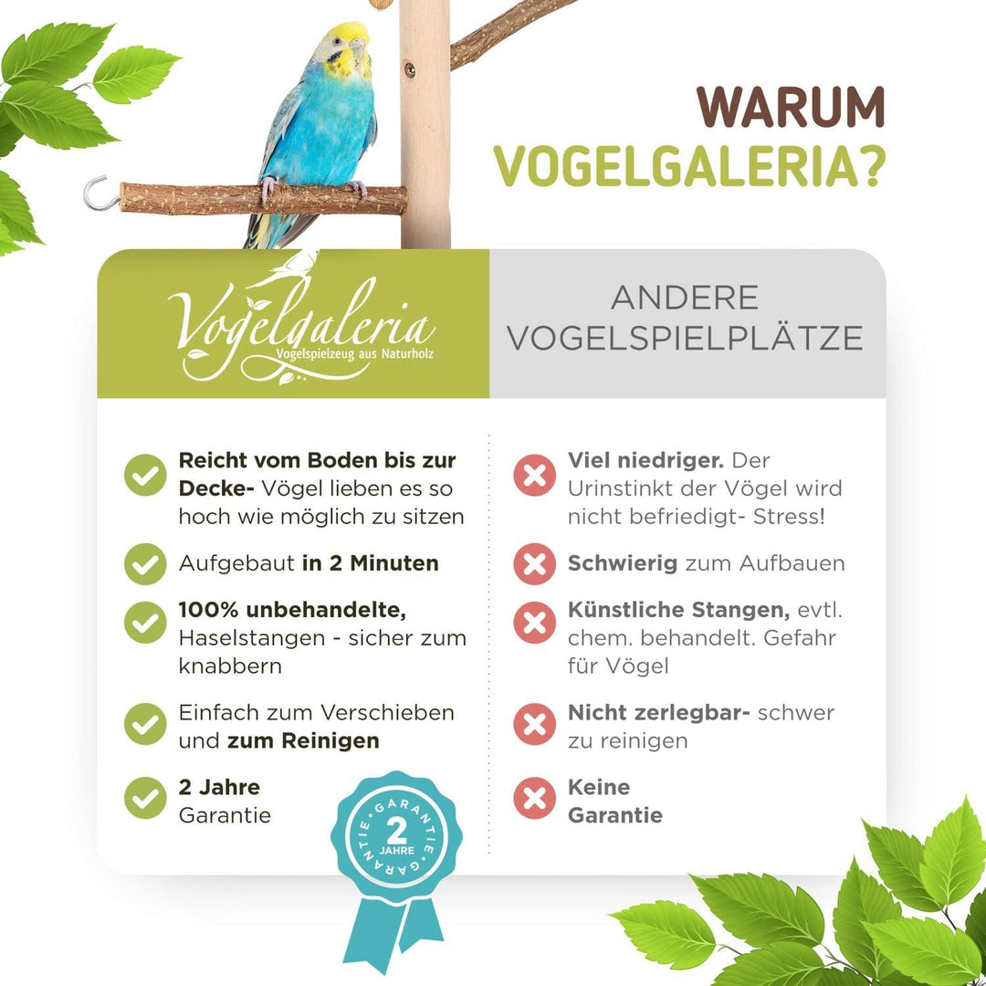 Vogelgaleria® Zimmerhoher Vogel-Kletterbaum 193-195 cm HiFly Basic mit Naturholz-Sitzstangen Vogelsp