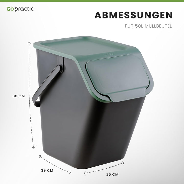 Go Practic Mülleimer Set 4 Stück 25L Mit Deckel Kohlefilter Click-Function Abfalleimer Mülltrennsyst